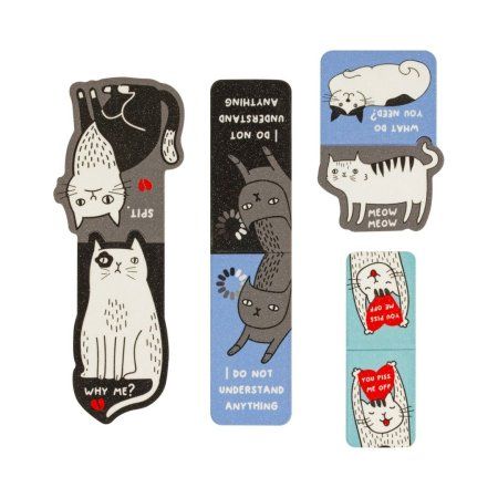 Закладки магнитные для книг 4 шт MESHU "Funny cat" ламинация RE-MS_58308