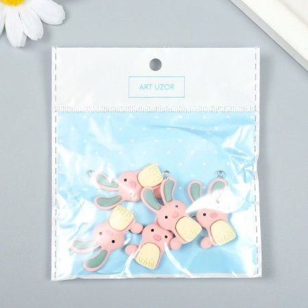 Декор для творчества пластик "Розовый зайчик с петелькой" 0.8 x 1.9 x 3.4 см SIM-9233550