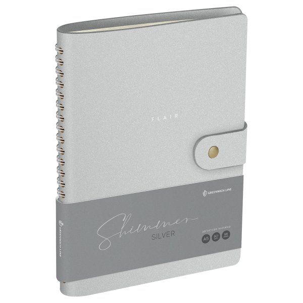Записная книжка А5 96л. Greenwich Line "Shimmer. Silver" ЛАЙТ, кожзам, скрытый гребень, блок в линию RE-NA5_51422