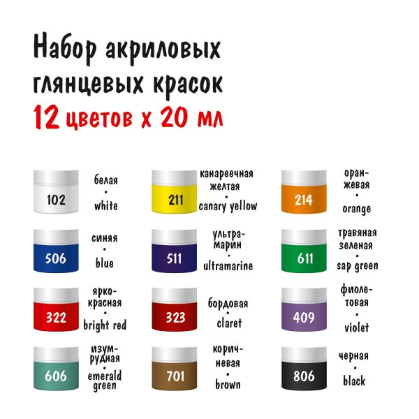 Набор глянцевых акриловых красок VISTA-ARTISTA Idea 12 цв x 20 мл IGAS-12