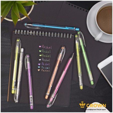 Набор гелевых ручек Crown "Hi-Jell Pastel" 7 шт 7 цв 0.8 мм, блистер RE-HJR-500PSET-7