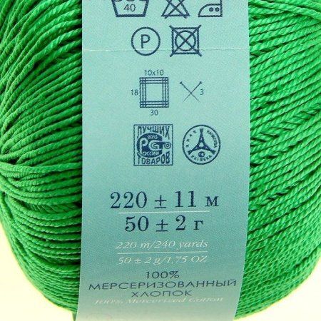 Пряжа Пехорская ПТ "Успешная" 100% мерсеризованный хлопок 1 х 50 г 220 м №480 яр.зелень PEH-USP-480