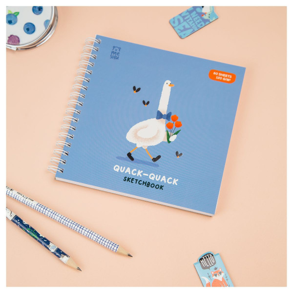 Скетчбук 60л. 150 x 150 мм MESHU "Quack-Quack" 120 г/м2, на гребне, выб. лак, soft-touch RE-MS_53040