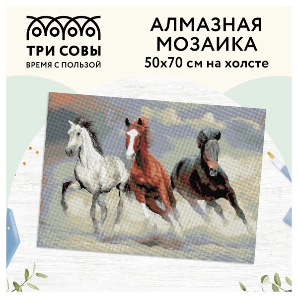 Алмазная мозаика ТРИ СОВЫ "Тройка лошадей" 50 x 70 см, холст RE-АМ5070_47582