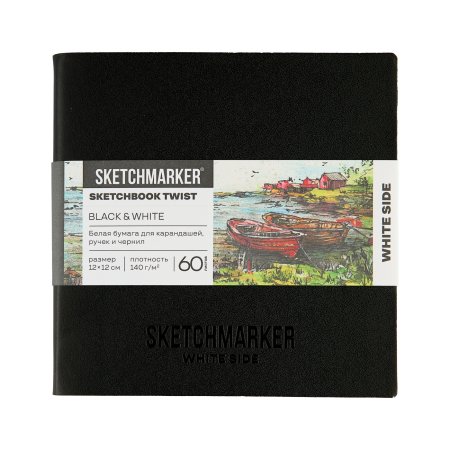 Скетчбук SKETCHMARKER Black&White два в одном, мягкая обложка черная/белая 140 г/м2, 12 х 12 см, 60 л бумага белая, 140 г/м2 60 л бумага черная MP24142002SM