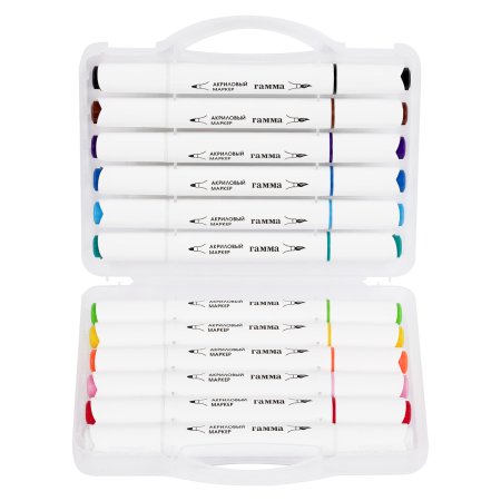 Маркеры акриловые ГАММА "Классические", 12 цв., двусторонние кисть и пуля, пластик.бокс RE-15062025_12