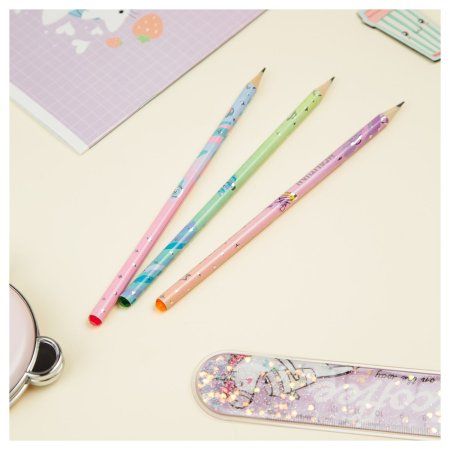 Карандаш ч/г MESHU "Meowspace" HB заточенные, c фольгированием, стразы на топе, без ластика, ассорти RE-MS_47379