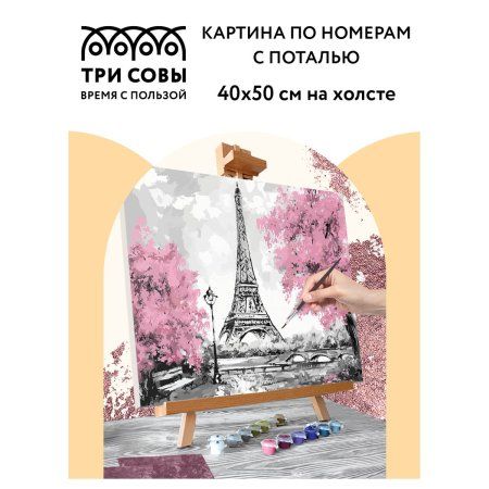 Картина по номерам на холсте ТРИ СОВЫ "Париж" 40 x 50 см, поталь, краски, кисть RE-КХп_48154