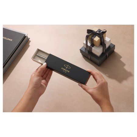 Ручка гелевая PARKER "Jotter Stainless Steel CT" черная, 0.7 мм, кнопочный механизм, подарочная упаковка RE-2020646