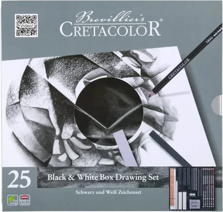 Набор для рисунков и эскизов CRETACOLOR Black&White Box 25 предметов, мет.пенал CR40026