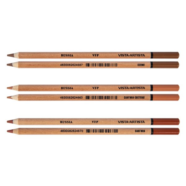 Набор пастельных карандашей VISTA-ARTISTA LE (Limited Edition) 6 шт: Сангина x2, Сангина светлая x2, Сепия x2 VFPS-6