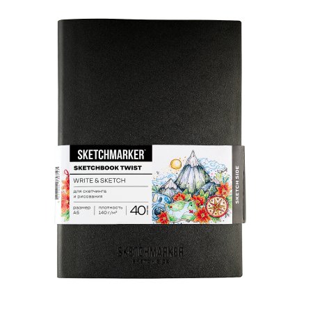 Скетчбук SKETCHMARKER Black&White два в одном, мягкая обложка черная A5, 140 г/м2, 40 л бумага белая, 70 г/м2 60 л бумага в точку MP24143004SM