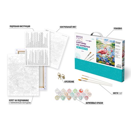 Набор для раскрашивания по номерам (холст на подрамнике) ФРЕЯ 40 х 30 см "Фламинго на пруду" PNB/PM-324