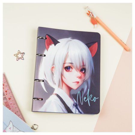 Тетрадь на кольцах 100л. A5 MESHU "Neko" картон, матовая ламинация, тиснение фольгой RE-MS_50667