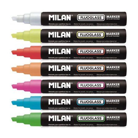 Маркер меловой MILAN Fluoglass 2-4 мм, водная основа, перо скошенное