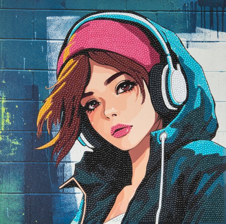 Кристальная (алмазная) мозаика ФРЕЯ постер "Девушка в наушниках" 30 х 30 см ALBP-258
