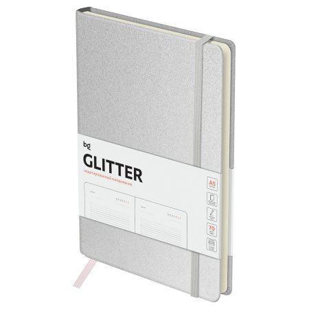 Ежедневник недатированный A5 136л. BG "Glitter. White" твердый переплет, диз. картон, на резинке, карман, белый RE-DuA5_61212