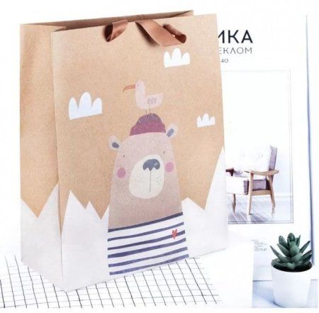 Пакет подарочный MESHU "Bear sailor" 26 x 32 x 12 см, крафт RE-YKl_33058