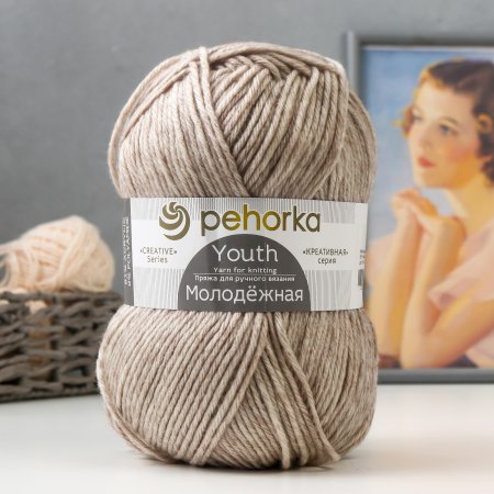Пряжа Пехорская ПТ "Молодежная" 91% акрил, 9% полиамид 1 х 200 г 280 ± 14 м №181 жемчуг PEH-MOL-181