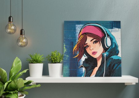 Кристальная (алмазная) мозаика ФРЕЯ постер "Девушка в наушниках" 30 х 30 см ALBP-258