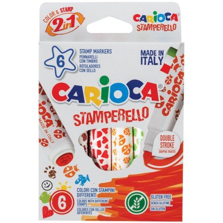 Фломастеры-штампы двусторонние Carioca "Stamp Markers" 6 цв смываемые, картон, европодвес RE-42279