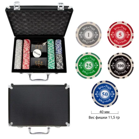 Набор для покера из 200 фишек с номиналом Фабрика Покера в черном кейсе MAGCPPS200B