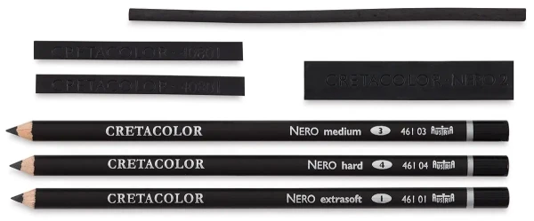 Набор для эскизов CRETACOLOR Nero Deep Black 7 предметов, мет.пенал CR40008
