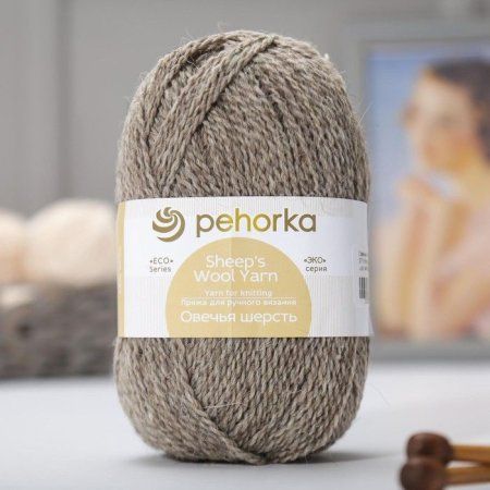 Пряжа Пехорская ПТ "Овечья шерсть" 100% шерсть 1 х 100 г 200 м №371 натур.серый PEH-OVE-371