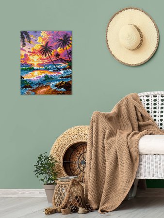 Кристальная (алмазная) мозаика ФРЕЯ на подрамнике "Закат над океаном" 40 х 50 см ALPD-310