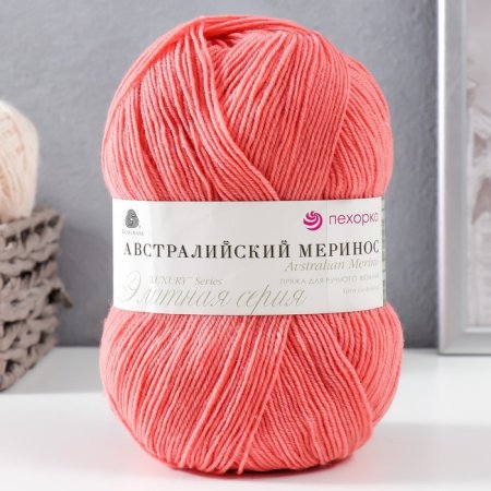 Пряжа Пехорская ПТ "Австралийский меринос" 95% мериносовая шерсть, 5% акрил 1 х 100 г 400 ± 24 м №351 св.коралл PEH-AM-351