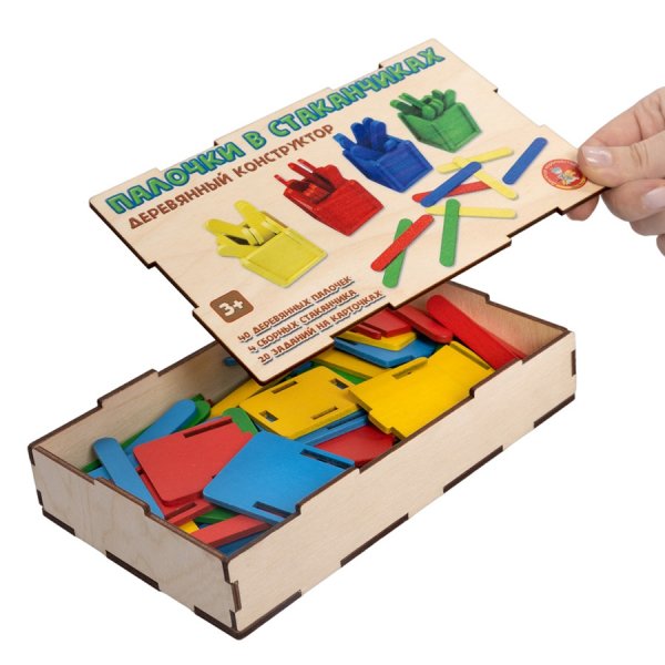 Развивающая игра: "Палочки в стаканчиках", дерево KOR-04565