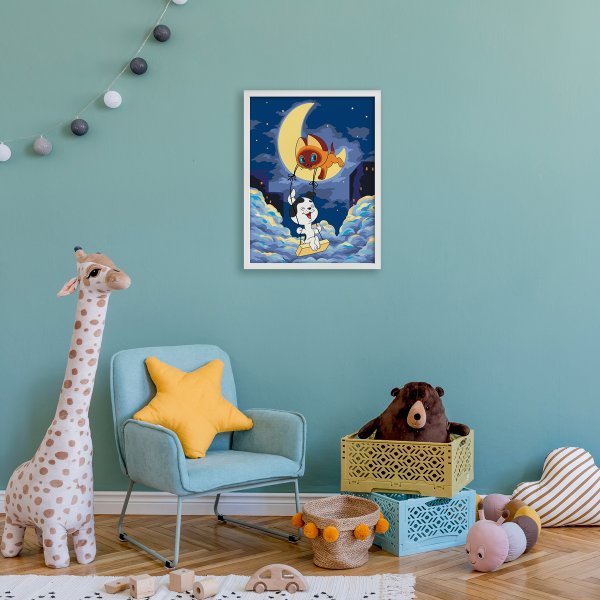 Набор для раскрашивания по номерам ФРЕЯ (на картоне) 30 х 40 см "Котёнок Гав и Шарик на Луне" CMF-PKZ/PM-002