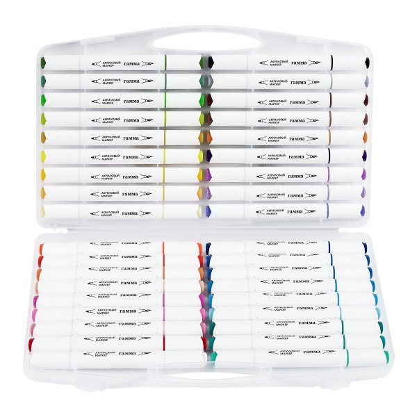 Маркеры акриловые ГАММА "Классические", 36 цв., двусторонние кисть и пуля, пластик.бокс RE-15062025_36