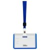 Бейдж горизонтальный OfficeSpace 67 x 100 мм (размер вставки 55 x 90 мм) школьный синий, с клипом на синей ленте RE-344582