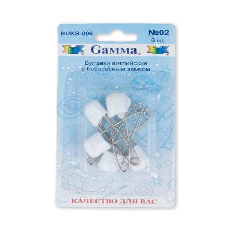 Булавки английские GAMMA с безопасн.замком 6 шт 40 мм 02 белый в блистере BUKS-006-02 BUKS-006-02
