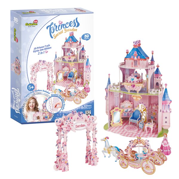 3D пазл CubicFun Серия "Домики" Замок принцессы с садом, с наклейками и стразами, 92 деталей UT-E1623h