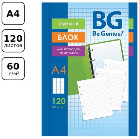 Сменный блок 120л. A4 BG, белый, пленка т/у, с вкладышем RE-СБ4ту120_7200