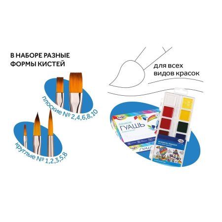 Набор кистей ГАММА "Классические" 10 шт синтетика, круглые №1, 2, 3, 5, 8, плоские №2, 4, 6, 8, 10 RE-280618.11.28