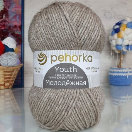 Пряжа Пехорская ПТ "Молодежная" 91% акрил, 9% полиамид 1 х 200 г 280 ± 14 м №043 суровый лен PEH-MOL-043