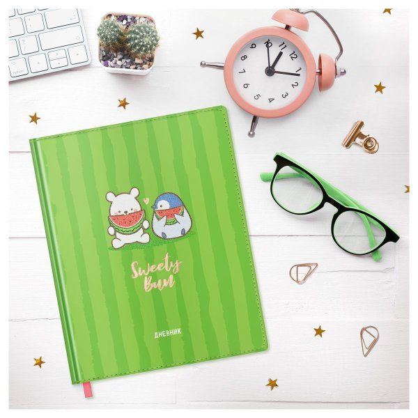 Дневник 1-11 кл. 48л. MESHU "Sweety bun" (твердый) иск. кожа, УФ-печать с глиттером, тиснение фольгой, тон. блок, ляссе RE-MS_49346