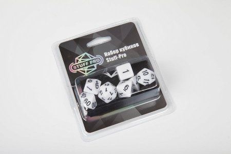 Набор из 7 кубиков для ролевых игр (белый) блистер с мешочком З-DA0001