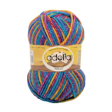 Пряжа ADELIA Nelly 70% шерсть, 30% акрил 1 х 100 г 100 ± 5 м №27 морская волна-желтый-фуксия ADE-NEL-27