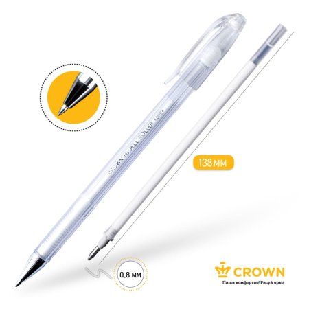 Ручка гелевая Crown "Hi-Jell Pastel" белая пастель, 0.8 мм RE-HJR-500P-WH
