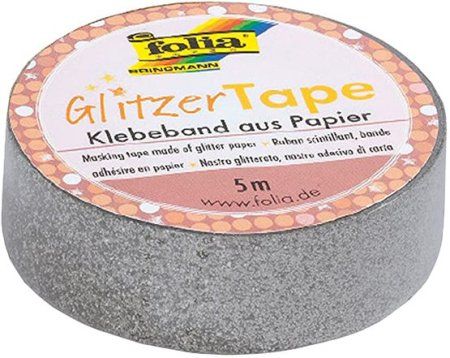 Скотч декоративный FOLIA Glitzer 15 мм x 5 м, с глиттером, серебряный FL-28103