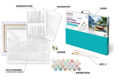 Набор для раскрашивания по номерам (холст на подрамнике) ФРЕЯ 50 х 40 см "Лодка у тихого берега" PNB/PL-350