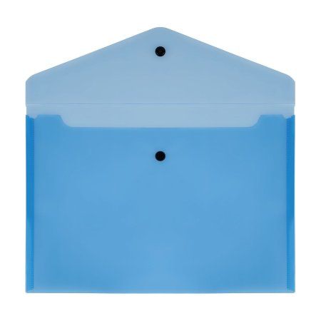 Папка-конверт на кнопке A4 СТАММ 150 мкм, пластик, прозрачная, синяя RE-ММ-32273