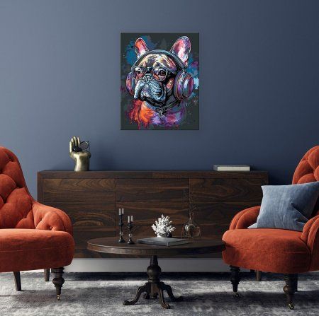 Набор для раскрашивания по номерам (черный холст) ФРЕЯ 50 х 40 см "Стильный бульдог" PNB/PLB-290