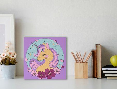 Раскраска на холсте c подрамником ФРЕЯ 20 х 20 см "Мечтательный единорог" RBN/M-011 Раскраска на холсте c подрамником ФРЕЯ 20 х 20 см "Мечтательный единорог" RBN/M-011