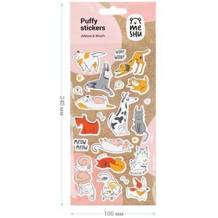 Наклейки объемные MESHU "Meow&Woof" 10 x 24 см, 23 накл, инд. уп., европодвес RE-MS_36945