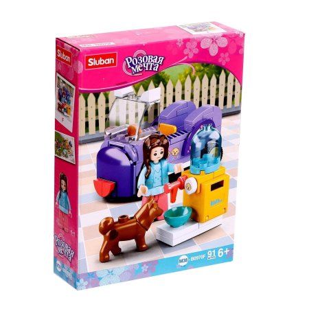 Конструктор Розовая мечта "Поилка для собак и машинка" 91 деталь SIM-9019879